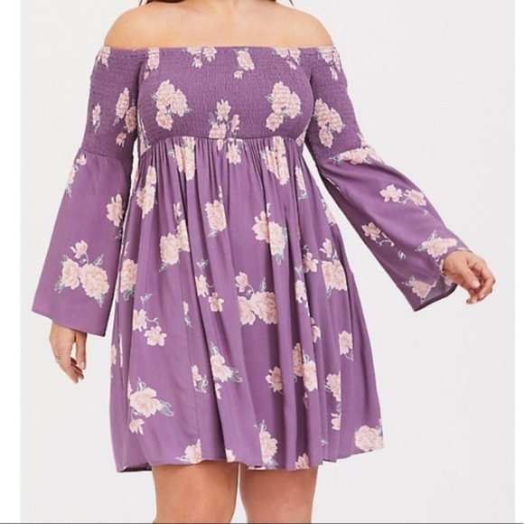 torrid Dresses & Skirts - Torrid Purple Floral Challis Smocked Skater Dress